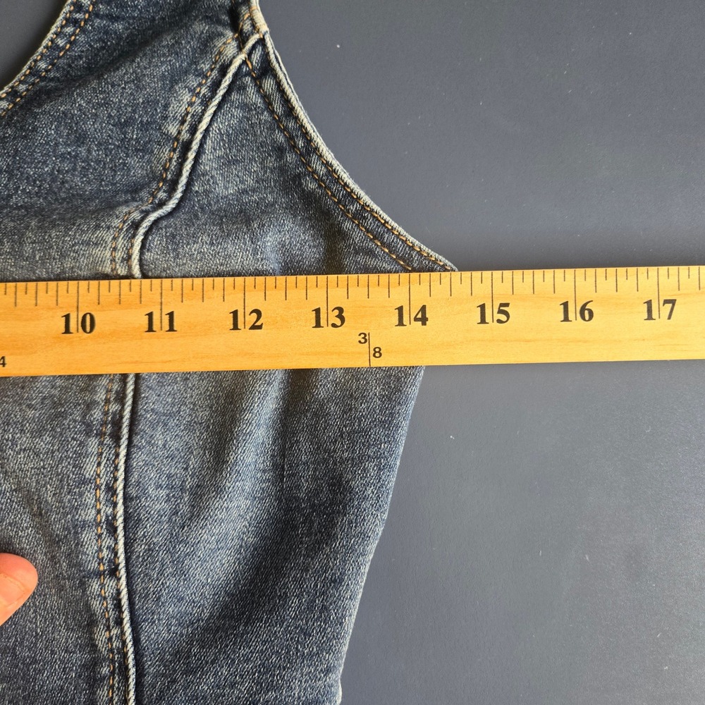 Garage Denim Halter Neck Vest Top Dark Wash Blue Button Front Cropped Small - Picture 7 of 8